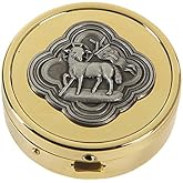 Agnus Dei Embossed Solid Polished Brass Catholic PYX | Solid brass pyx with polished finish, secure hinged closure, and 2 in diameter for Communion visits and ministry.