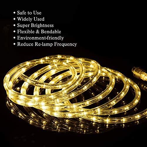 JUNWEN Led Rope Lights Outdoor, Indoor, 114ft 35m, Strip Light, Warm White, 1260LEDs, Waterproof, String Lighting, Plug in 110V, Connectable, Cuttable, Flexible, 8A Fuse Holder Powered
