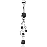 Pierced Owl - 14G Stainless Steel Cascading CZ Crystal Vine Dangling Belly Button Ring