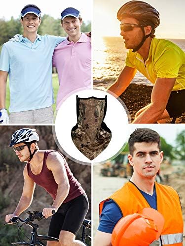 Colorful geometric patterned face and neck gaiter styled as a balaclava.