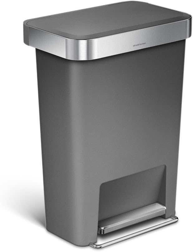 simplehuman CW1386CB 45L Rectangular Pedal Bin with Liner Pocket, Silent Soft Close Lid, Strong Wide Steel Pedal