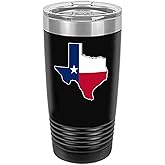 Rogue River Tactical Texas State Flag 20 Oz. Stainless Steel Travel Tumbler Mug Cup w/Lid Vacuum Insulated Hot or Cold Texan TX Black