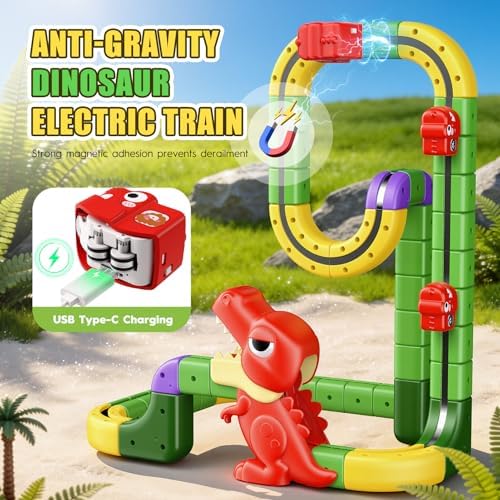 Brinquedos Dinossauros Rapaz 3 4 5 6 7 8 anos, 115 peças DIY Cubo Track Presente Rapaz Rapariga 3-8 Anos Conjunto de Comboios Elétricos Clickrail — foto 5 de 8
