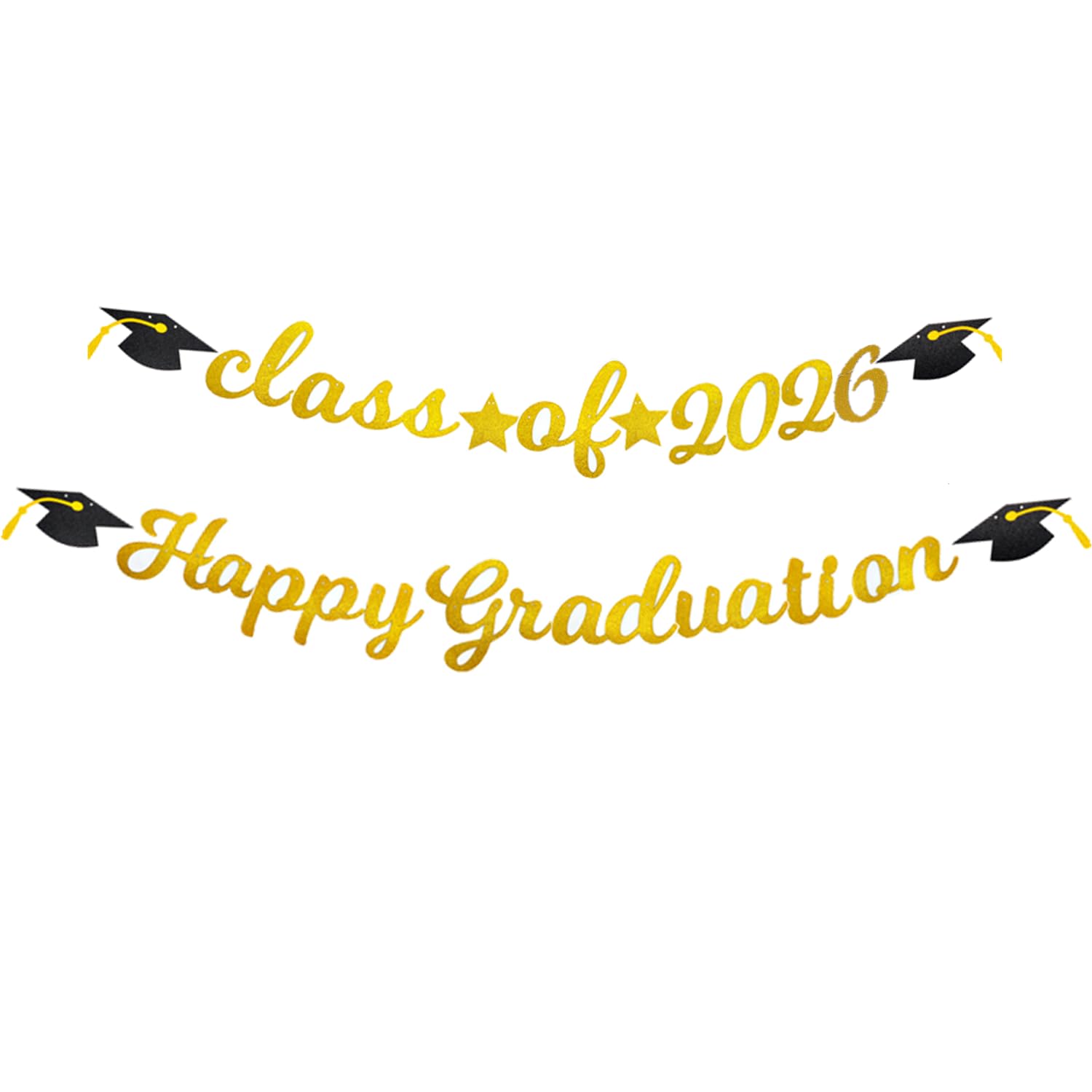 Happy Graduation Calss of 2026 Banner Congrats Grad 2025 Graduations Congratulations Garland Bunting for Party Decorations Gold