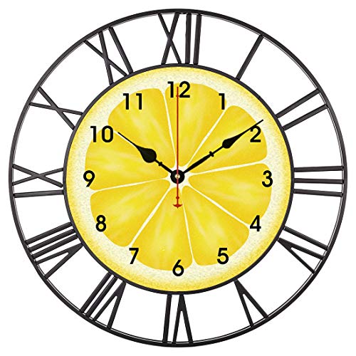 EnjoyHome Yellow Lemon Citrus Fruit Large Iron Metal Wall Clock