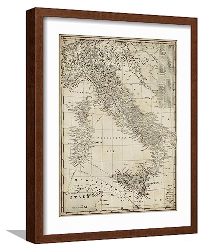 ART.COM Framed Wall Art Prints Antique Map of Italy by Vision Studio, Places De…