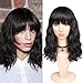 WIGNEE 100% Virgin Human Hair Natural Wave Bob Wigs with Bangs Brazilian Human Hair Wave Wigs Natural Black Color (natural wave bob with bang - natural black)