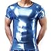 YiZYiF Sexy Men's Leather Look PVC Underwear Clubwear T-Shirt Xmas Dance Top Blue Large