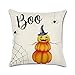 NKIPORU 4Pcs Happy Halloween Cotton Linen Pillow Cover Square Burlap Decorative Throw Pillowslip Cushion Cover with Bat Pumpkin Little Witch Element