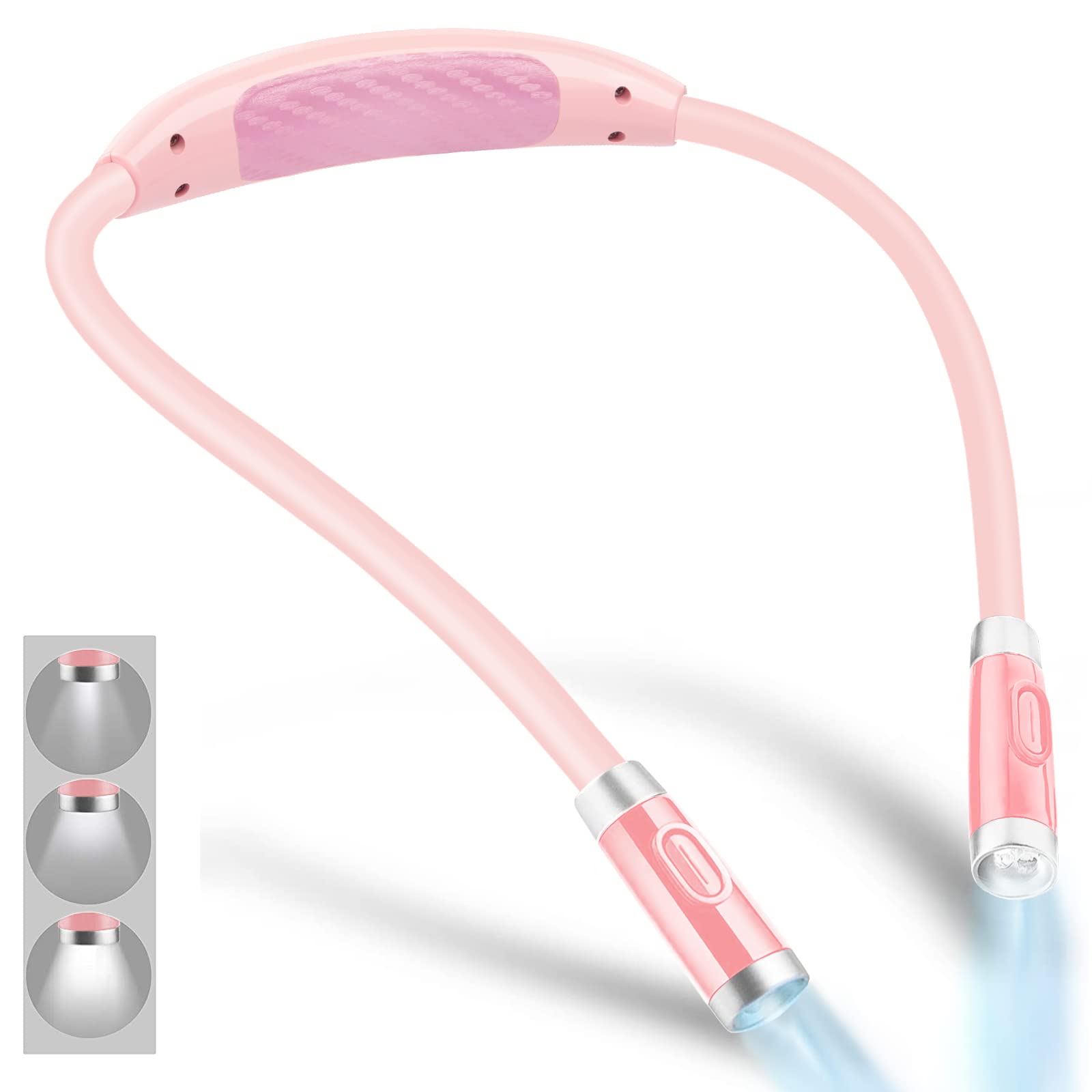 Photo 1 of Vekkia Rechargeable LED Neck Reading Light, Book Lights for Reading in Bed, 3 Brightness Levels, Flexible Soft Silicone Arms Comfortable Wear, Long Lasting, Perfect for Craft & Knitting, Pink