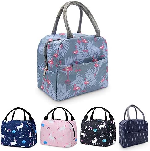 Insulated Lunch Bag with Front Pocket Lunch Boxes for Adult,Women- Reusable Lunch Tote Bag Lunch Organizer Lunch Holder for Work, Picnic,Boating,Beach,Fishing (Flamingo)