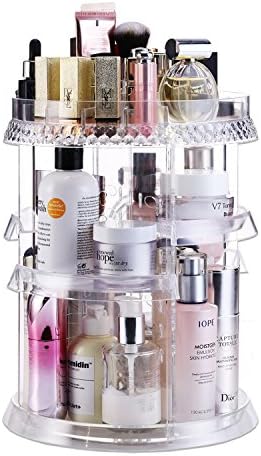 Makeup Organizer Acrylic Cosmetic Organizer ─ Vanity and Rotating Makeup Storage, Perfume Organizer with Large Capacity Fit Cosmetics, Perfume, Brush and More for Countertop, Bathroom and Bedroom.