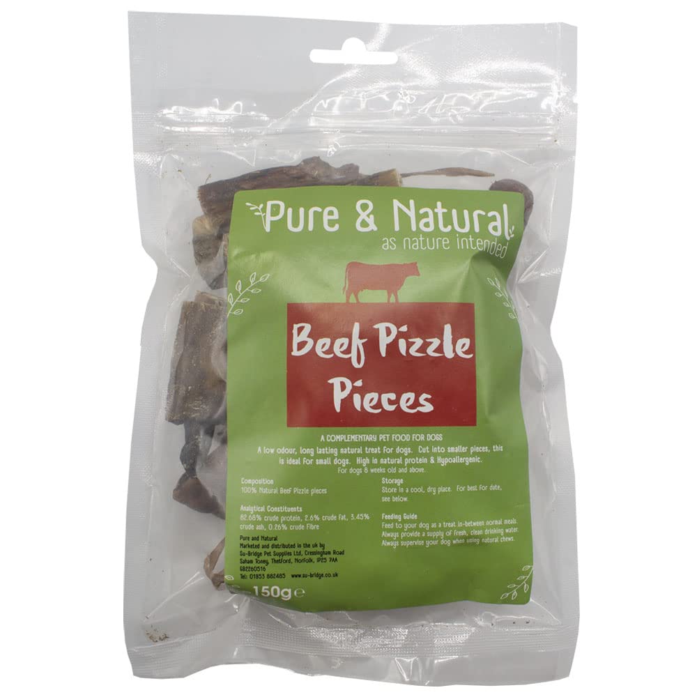 Pure & Natural Bull Pizzle Stick Pieces - Natural Dog Chews & Bully Sticks, Hypoallergenic, Low-Fat, Dog Treats 150g Bag