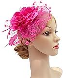 Fascinators Hats for Womens 50s Headwear with Veil Flower Cocktail Tea Party Headwear (A-Rose)