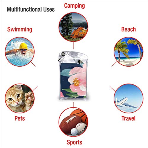 Microfibre-towel-lightweight-travel-beach-towel-Extra-large-quick-drying-camping-towel-Premium-gym-towels-for-swimming-yoga-Highly-absorbent-fast-dry-Navy-And-Pink-Watercolor-Peony