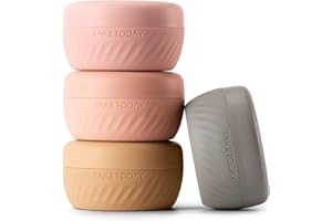TakeToday Travel Containers for Toiletries, Leak-proof, TSA Approved, Refillable Silicone Cream Jars with Lid Travel Size Essential for Cosmetic toiletry Cream, 2oz, 4 Pack (Apricot)