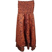 Mogul Interior Womens 2 in 1 Sundress Recycled Silk Two Layer Printed Strapless Beach Dress Maxi Skirts