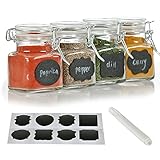 12 Pack - 3 Ounce Mini Clear Glass Spice Jar Container Set with Airtight Lids for Canning, Storage Jars for Tea, Spice, Kitchen Rack Glass Set w/Reusable Labels, Clear Containers for DIY Materials