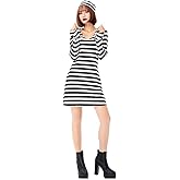 Adult Striped Prisoner Dress Costume Black White Striped Long Sleeved Uniform Cosplay for Women
