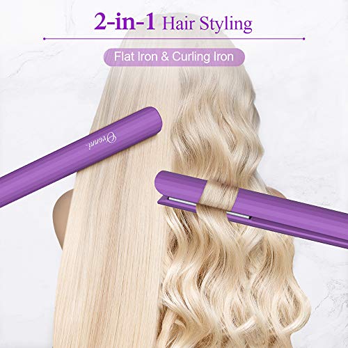 Ovonni 2 in 1 Hair Straightener & Curler, Dual Voltage 1 Inch Ceramic Tourmaline Ionic Flat Iron, Professional Instant Heat Up Rotating Adjustable Temperature Curling Iron Straightener (Purple) - Thumbnail 2