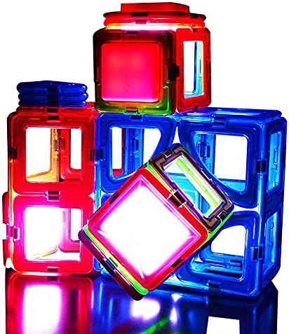 Magnetic Building Blocks W/ LED Set Of 72 Pieces By MagLight - Magnet Tiles For Toddler With 7 Colors Flashing LED Light Stick N Stack Construction Playboards, Educational Learning Kit For Preschool