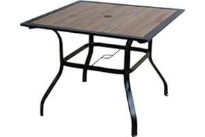 Kozyard Coolmen Outdoor Patio Dining Furniture Table (37"x37" Table), Outdoor Dining Set for 4, Outdoor Patio Table with Umbrella Hole, Square Patio Table, Perfect for Backyard & Patio Dining(Black)