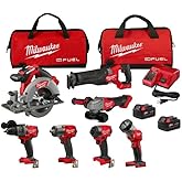 Milwaukee M18 FUEL 18V Lithium-Ion Brushless Cordless Combo Kit with Two 5.0 Ah Batteries, 1 Charger, 2 Tool Bags (7-Tool)