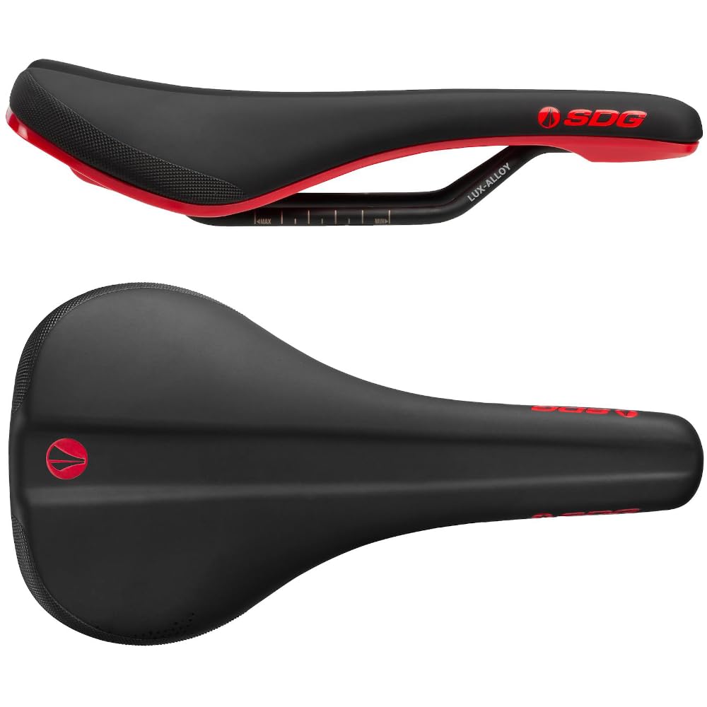 SDG Bel-Air V3 Red Base MTB Saddle – Black Microfibre Top | Trail, Gravel & Urban Cycling Comfort Saddle with Ergonomic Cut-Out & Lux-Alloy Rails