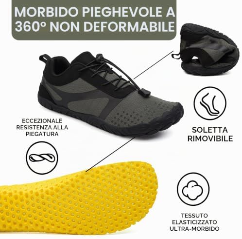 Scarpe Barefoot Minimaliste Uomo Donna Scarpe da Trail Running Outdoor e Indoor Antiscivolo Multisport Scarpe a Piedi Nudi Comode e Leggere Calzature da Escursionismo 42EU Nero/Grigio