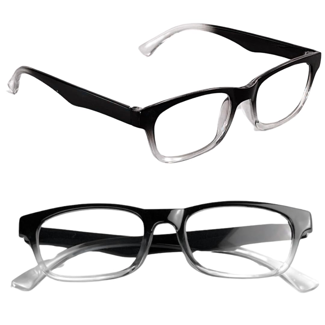 1 Pair Reading Glasses Unisex Men & Women Lightweight Clear Transparent Lenses Designer Style Frames Spring Hinges for Near Vision & Reading Spectacles Fashionable Casual (Black/Clear, 1.5, x)
