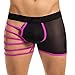 YiZYiF Men's Hollowed Straps One Side Mesh Boxer Briefs Underwear Hot Pink