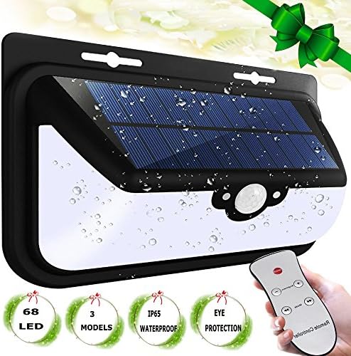 SOLAR Motion Sensor LIGHTS OUTDOOR 68 LEDs - SBOW Super Bright Lights with Remote Control, Wireless Security Light for Wall, Patio, Garage, Yard, Garden, Path, Driveway