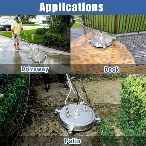 20" Pressure Washer Surface Cleaner, Dual Handle with 4 Wheels, Stainless Steel Housing Includes 4 Nozzles & 2 Hose Adapters, Perfect for Driveways, Sidewalks, Patios, and Deck Cleaning