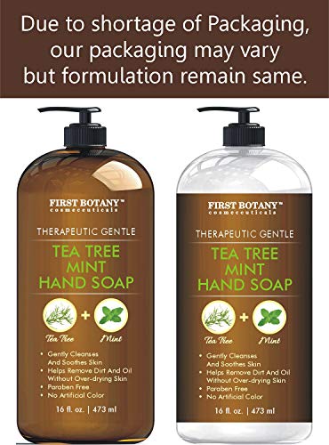Tea Tree Mint Hand Soap - Liquid Hand Soap with Peppermint, Jojoba and Coconut Oil - Multipurpose Liquid Soap in Pump Dispenser - Natural Bathroom Soap & Liquid hand wash - 16 fl oz