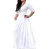 LightlyKiss Plus-Size Maxi Dresses for Women African Summer 3/4 Sleeves Beach Sundress with Pockets