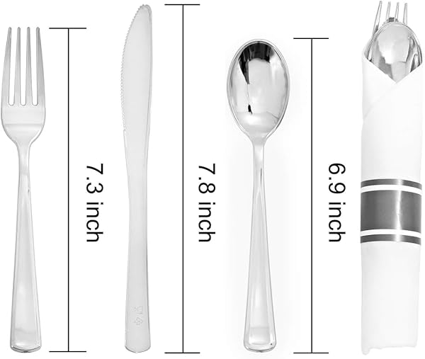 JOYIDO 100PACK WRAPPED SILVER PLASTIC SILVERWARE SETS – HEAVY DUTY PLASTIC SILVERWARE INCLUDE PRE ROLLED DISPOSABLE UTENSILS WITH NAPKINS FOR PARTIES & DINNERS & WEDDINGS
