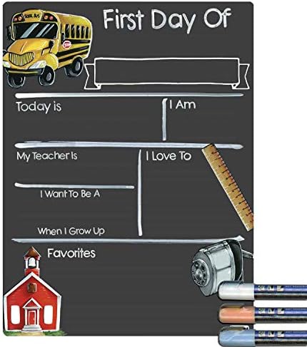Cohas First Day of School Milestone Board with Schoolhouse Theme and Reusable Chalkboard Style Surface, 12 by 16 Inches, 3 Bright Markers