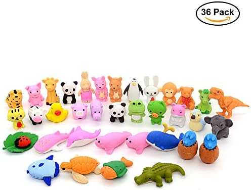 Pencil Erasers Puzzle Animal Erasers for Party Favors, Games Prizes, Carnivals and School Supplies. 36 Pack