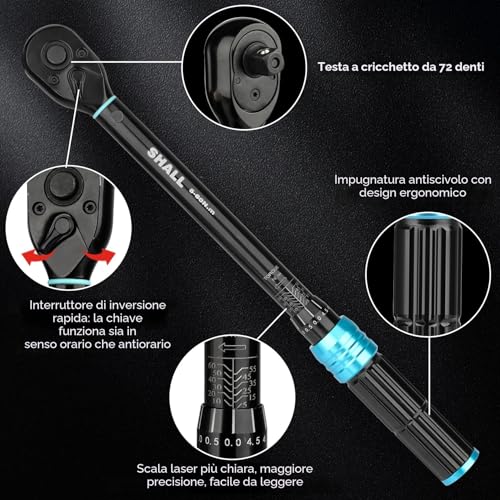 SHALL 11 Pcs 3/8" Torque Wrench Set (5-60Nm) Dual Direction Adjustable 72 Teeth Car Motorcycle Maintenance Tool with Extension Rod and Storage Box
