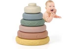 Mini Tudou 6 Pcs Stacking & Nesting Circle Toy,Soft Building Rings Stacker & Teethers,Squeeze Play with Early Educational Learning Stacking Tower, Best Gift for 6+ Months Boys&Girls