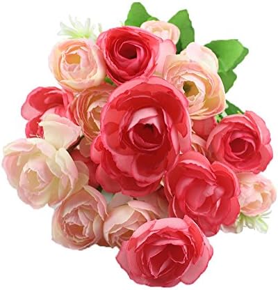 Arbeflo Artificial Flower Fake Floral Rose Flower Simulation Rose for Home Hotel Office Wedding Party Garden Craft Art Decor,2 bouquet / bag（Red）