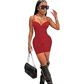 TFPOLL Bodycon One Piece Jumpsuit Shorts for Women Sexy Sleeveless Spaghetti Strap Shorts Romper Club Outfits