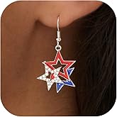 KINHOPI 4th of July Earrings for Women – Patriotic Red White and Blue American Flag Statement Dangle Earrings for Independence Day Parade Party BBQ