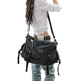 [Upgraded] Vintage Canvas Messenger Bag 13 15.6 17 inches Large Book Laptop Shoulder Bag Women Men New (Black, X-Large)