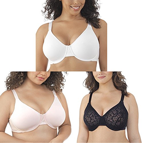 Vanity Fair Women's Beauty Back Minimizer Full Figure Underwire Bra 76080, Star White/Sheer Quartz/Midnight Black Orchid, 42D
