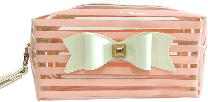 Moolecole Fashion Bow Women Protable Toiletry Wash Bag Travel Hand Bag Waterproof Make-up Storage Bag Pink
