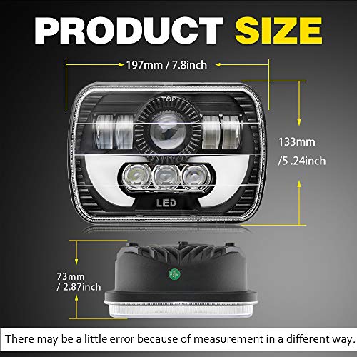 1pcs LED Rectangular Headlight Projector 7x6 5x7 inch Sealed Beam Replacement Hi/Lo Beam DRL Fits Headlamp Bulb for Wrangler, Colight T002N-1pcs