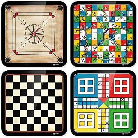 Tathya MDF Games Table Coasters (Multicolour, 3.75x3.75-Inch) -Set of 4