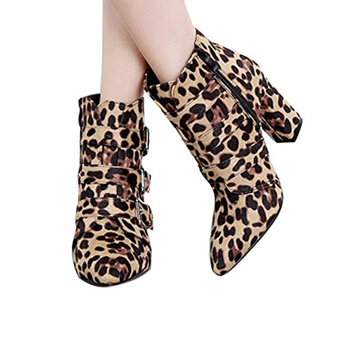 Sale! Teresamoon Women Snakeskin Pattern Toe Zip Belt Buckle Thick Pointed Booties Shoes Boots