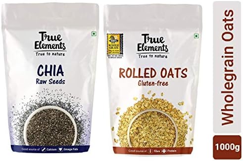 True Elements Raw Chia Seeds, 250g and True Elements Gluten Free Rolled Oats, 1kg